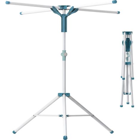 Relaxdays Wäscheständer, klappbar, höhenverstellbar, 80–200 cm, 4 Trockenstangen, Camping, Wäschespinne, weiß/blau