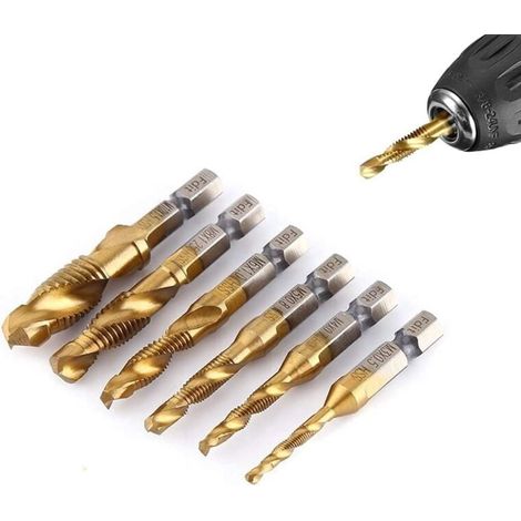 6pcs/Set M3 M10 Titanium Coated HSS Drill Bits and Tapping Bits 1/4 Metric Thread Hex Shank (1/5)