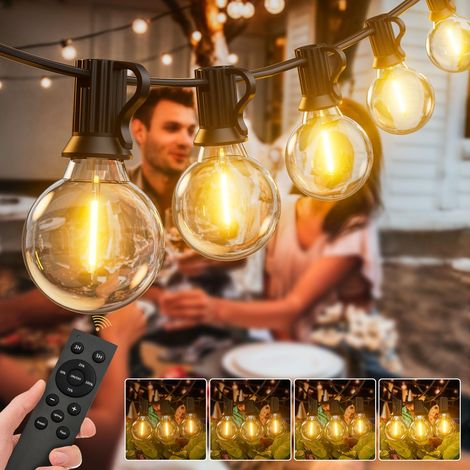 Guirlande lumineuse navette d'extérieur de 15 m avec télécommande – Guirlande lumineuse de jardin DEL alimentée sur secteur – Lumière de jardin à intensité variable étanche avec minuterie pour (1/5)
