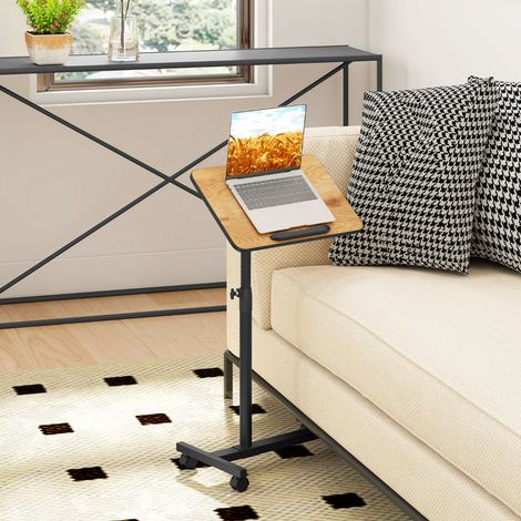 Table d'Appoint en Forme de C Table d'Appoint Réglable en Hauteur avec Plateau Inclinable Plateau Pivotant à 360° Marron (1/5)