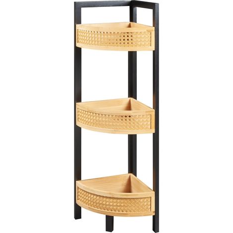 Estantería de diseño atemporal para salón/dormitorio mueble de almacenaje esquinero 80 x 32 x 23 cm aspecto ratán natural negro 030011171