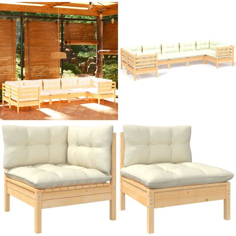 7-tlg. Garten-Lounge-Set mit Creme Kissen Kiefernholz - Garten Lounge Set - Kiefernholz Möbel - Outdoor Wohnzimmer - Loungemöbel - Gartengeräte - Home & Living (1/5)