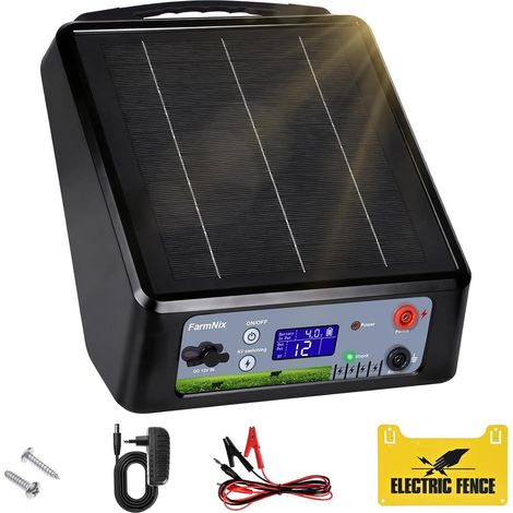 32KM Clôture Électrique Solaire, 0.3-2 Joules, 6KV-12KV Réglable avec Batterie Lithium 18Ah, électrique Contrôleur pour chevaux, pour élevage d'animaux de berger, ferme, pâturage, jardin (1/5)