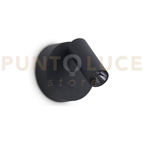 ELF APPLIQUE A PARETE CON PRESA USB-C LED 3000 K 3W  200 lm DIMMERABILE NERO ORIENTABILE