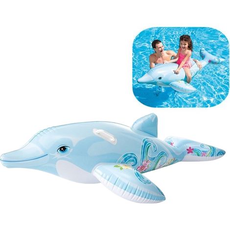 Intex Cavalcabile Delfino Flotteur Gonflable Dauphin à Chevaucher avec Poignées Intégrées,Grand Jouet Aquatique Imprimé Fleurs et Vagues en PVC Épaissi pour Enfants et Adultes,Loisirs Estivaux Piscine (1/5)