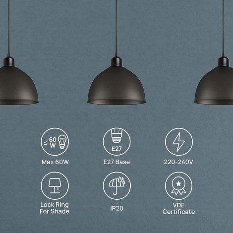 suspension E27 avec anneau à vis, câble tissu réglable 100cm, suspension compatible avec abat-jour, douille idéale pour suspension de cuisine, noir (1/4)