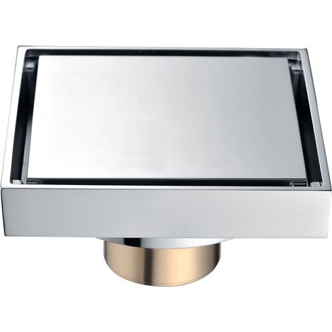 Siphon de sol invisible chromé carré 100 mm x 100 mm 004 pour salle de bain carrelée et toilettes désodorisantes (1/5)
