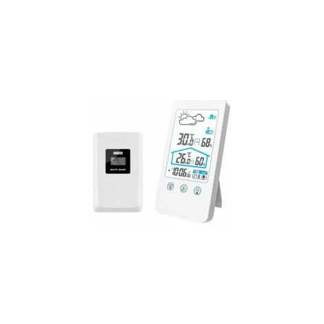 Drahtlose Wetterstation, drahtloses digitales Innenthermometer, Luft- und Feuchtigkeitsbarometer für Innenräume, Wetterstationsuhr mit Außensensor (Weiß) zhuoxuan - Crezuo (1/4)