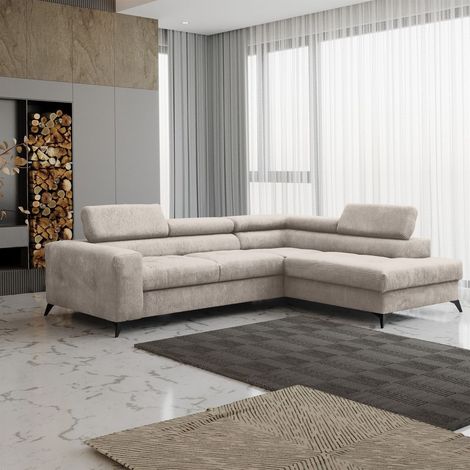 Ecksofa Schlafsofa AMADEO Stoff Anafi Creme Ottomane Rechts (1/2)