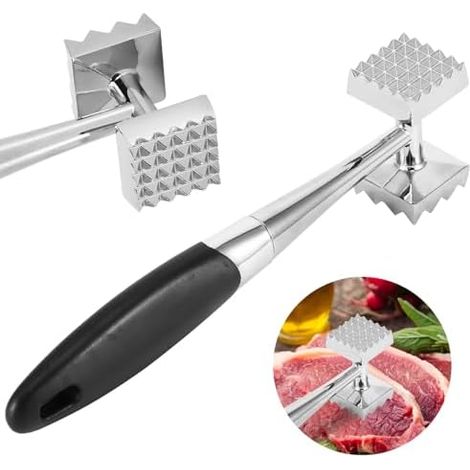 Hachoir à viande en alliage de zinc 22 x 5,8 cm, attendrisseur de viande avec lame antidérapante double face, idéal pour les côtes, les riz, etc. (1/5)
