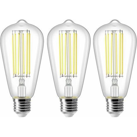 Pair - 8W E27 ST64 Ampoule LED, Ampoule à Filament Vintage Edison, Equivalent à 80W, Blanc Froid 6500K, 800LM, Rétro Décorative Lampe, Non Dimmable, Lot de 3 (1/4)