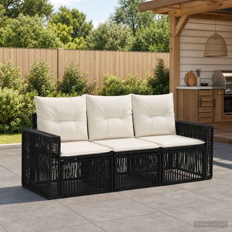 Salon de jardin modulable 3 pièces en polyrotin noir et blanc crème - PANGIVO (1/5)