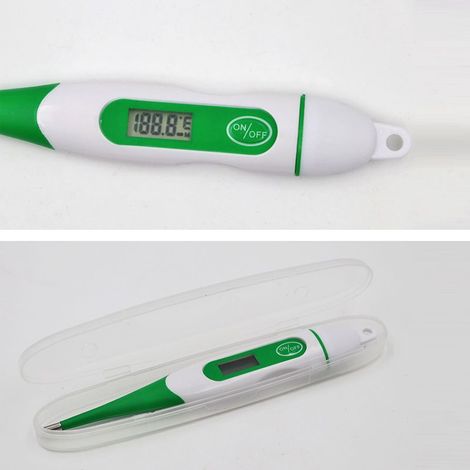 Thermomètre Numérique Vétérinaire pour Chien Chat Chèvre Cheval, Affichage LED, Lecture Rapide et Précise, Étanche, Flexible, Vert (1/2)