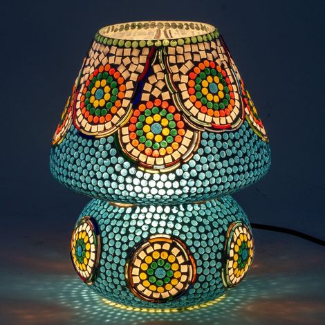 Lampada da tavolo a mosaico in vetro e gesso, stile colorato
