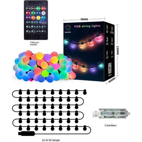 Guirlande lumineuse - - 10 m - 50 LED - Bluetooth - Multicolore - Étanche IP65 (1/4)