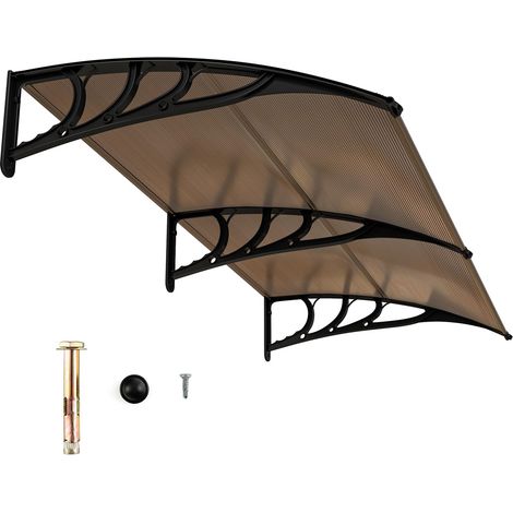 COSTWAY Tettoia per Porta Finestra, Pensilina Tettoia per Porta in Policarbonato, per Protezione da Sole, Pioggia, Neve, per Balcone, Finestre e Porte (199 x 99 x 28 cm,Marrone) (1/5)
