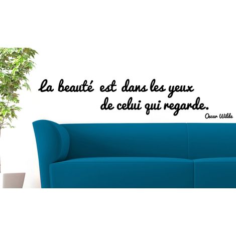 Sticker Autocollant Citation Oscar Wilde 68x24cm: "La Beauté est dans les Yeux de Celui qui Regarde" Décoratif pour Murs et Autres Surfaces. (1/2)