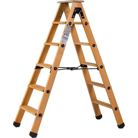 Centaure – Escabeau double accès en bois 2x5 marches – Hauteur de travail 2,65m – Tablette antidérapante – Charge max 150kg – Usage professionnel intensif (1/5)