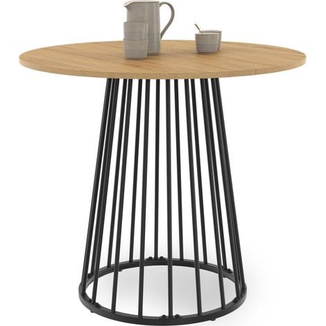 Runder Esstisch YUNA für 4 Personen mit Holzplatte und schwarzen Metallbeinen 80 cm