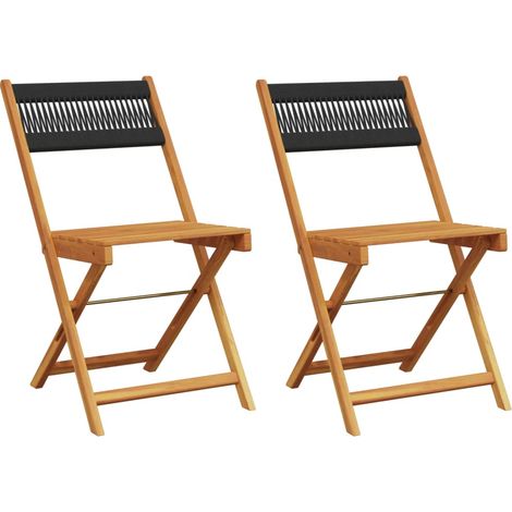 Chaises de bistrot lot de 2 Chaises d'extérieur noir bois d'acacia et corde (1/5)