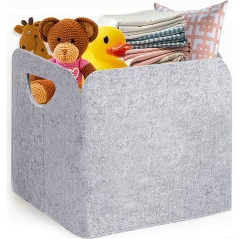 Coffre de rangement tissu épais 30x30cm, panier de rangement gris pliable avec poignées, boîte de stockage pour linge, lavable et réutilisable (1/4)