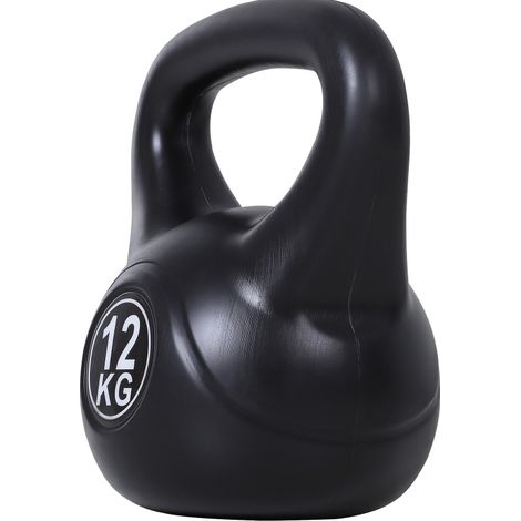 Kettlebell 12 kg en plastique noir, entraînement complet adulte, prise en main FloraGrace (1/5)