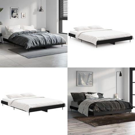 Cadre de lit sans matelas noir 140x190 cm bois d'ingénierie - Cadre De Lit - Lit Double - Lit Noir - Meuble Chambre - Literie - Home & Living