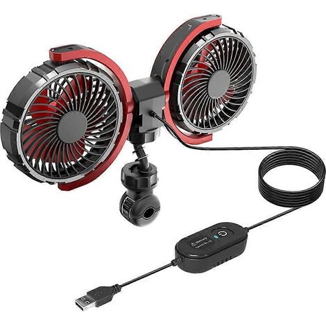 Doppelköpfiger Autolüfter mit Saugnapf, Rücksitzmontage, 360° drehbar, multifunktional, für optimale Kühlung. (1/5)