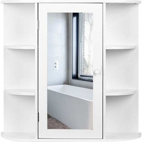 Campagne Placard Murale Meuble Armoire Suspendue Blanc avec Miroir pour Salle de Bain (1/5)
