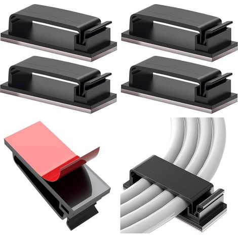 10PCS Clips de Câble Adhésifs,Organisateur Cable,Câble Management pour Organiseur de Fils Electriques Câbles de Gestion de Câbles pour TV, PC, ordinateur portable, Noir (1/5)