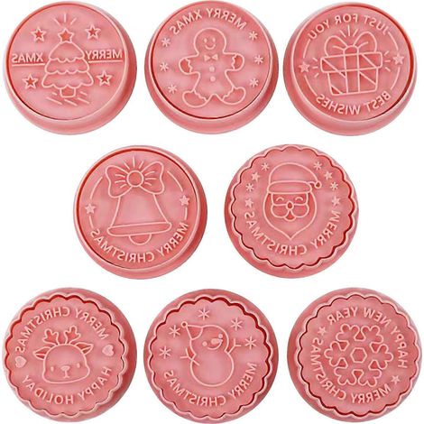 Ensemble de 8 emporte-pièces de Noël, moules à biscuits 3D à motifs de dessins animés, tampons à biscuits à faire soi-même