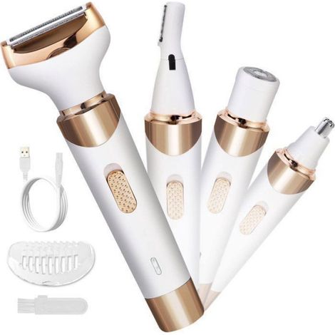 Rasoir Électrique - 4 Têtes Interchangeables - Pour Visage Nez Aisselles Zone Intime - Usage Sec Ou Humide - Rechargeable - 1 Pièce (1/5)