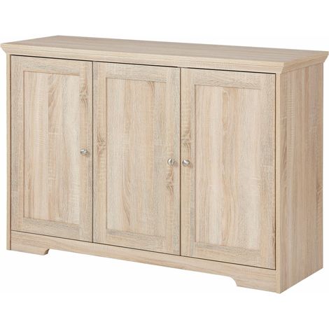 Buffet 3 portes effet chêne – Style maison de campagne – Rangement spacieux – Bois certifié FSC – Poignées et charnières en métal (1/5)