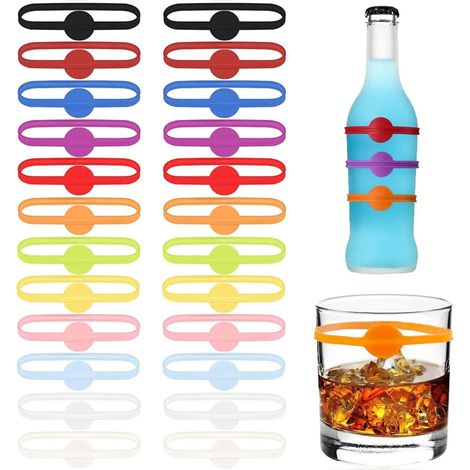 24 Stück Glasmarkierer, Glas Markierung Trinkglas Wiederver Wendbare Glasmarker Silikon Bunte Weinglas Marker für Weinglas Flasche Cup Trinkglas Cocktail Bar Party Dekoration (1/5)