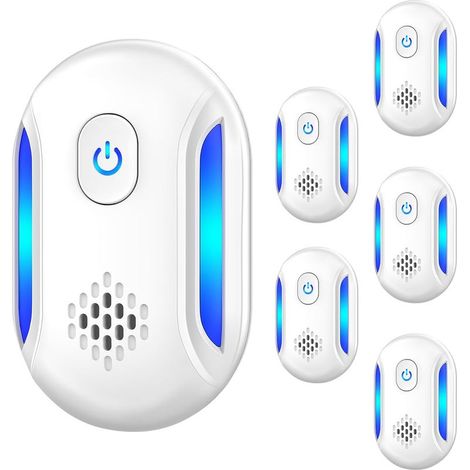 Répulsif à ultrasons amélioré (6 packs), antiparasitaire électronique à brancher pour insectes, moustiques, rongeurs et souris, pour maison, entrepôt et garage (1/5)