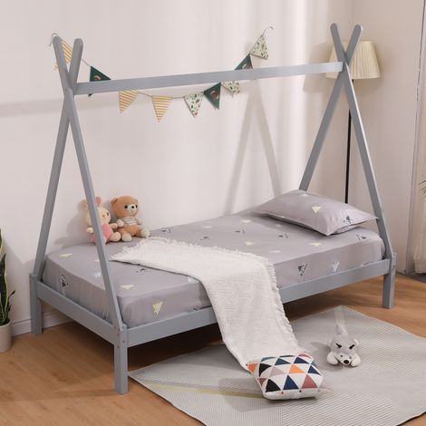 HARRY KIDS WOODEN TEEPEE TENT SINGLE BED FRAME Grey (1/5)
