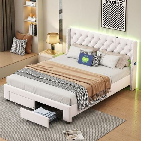 Bett 180x200 cm - 240704HXF - Integrierte LED - USB-Anschluss - 2 Schubladen (1/5)
