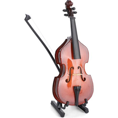 Guitare Basse Miniature en Bois pour Décoration Maison de Poupée, avec Étui et Archet - Accessoire Musical Détaillé (1/5)