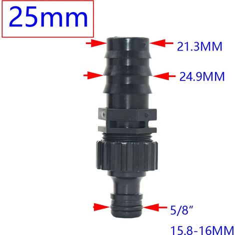 Raccord rapide pour tuyau d'arrosage (1 pouce x A) à barbes, diamètres 1/4, 3/8, 1/2, 3/4, 1 pouce, 4/7 mm, 8/11 mm, 16 mm, 20 mm, 25 mm, 1 pièce (1/5)