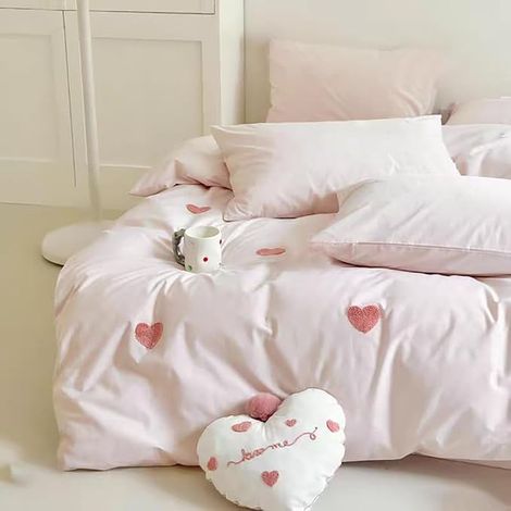 Copripiumino 220x240 Rosa Cuore Ricamo con Federa 65x65 (1/4)