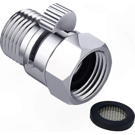 Mitigeur de douche en laiton chromé avec limiteur de débit G1/2, joint en caoutchouc, robinet économique pour pommeau de douche salle de bain, finition miroir, réducteur de pression intégré. (1/5)