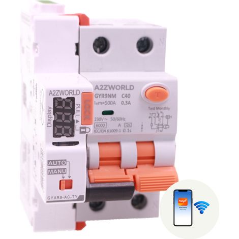 RCBO Interruttore Magnetotermico Differenziale Connesso WiFi Con Riarmo Automaico, Tipo A Curva C 1P+N 3M 6000A 300mA AC 230V IP20 IEC61009-1 GYR9NM, Corrente Disponibili 40A 50A 63A (C40A) (1/3)