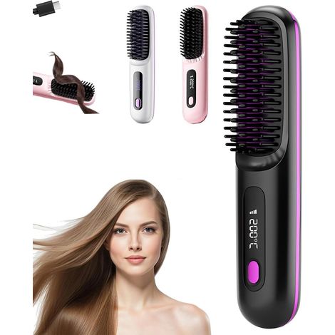 Go Brush Pro, Brosse À Cheveux Lisse Sans Fil, brosse Électrique Portative, Affichage LED, Chauffage Rapide, Brosse À Lisser Rechargeable Pour Voyage & Quotidien(Black) (1/5)
