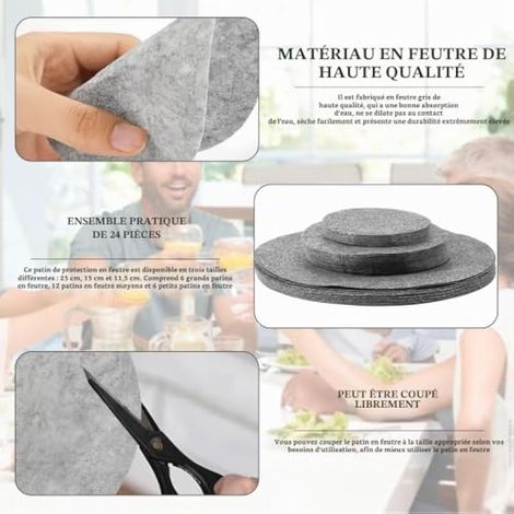 Mohito Lot de 24 séparateurs d'assiettes en feutre, séparateurs d'assiettes en porcelaine, adaptés à la vaisselle (1/3)