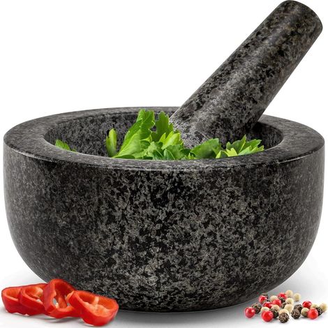 Ensemble pilon et mortier – Pierre naturelle solide, essentiel pour les essentiels de cuisine et les créations culinaires – Design durable et élégant (1/5)