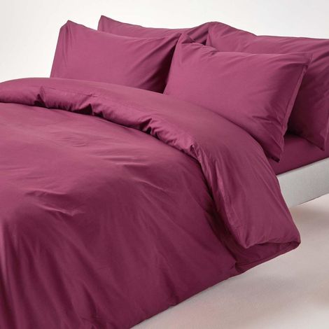 HOMESCAPES Plum Egyptian Cotton Duvet Cover Set 200 Thread Count, Single - Plum