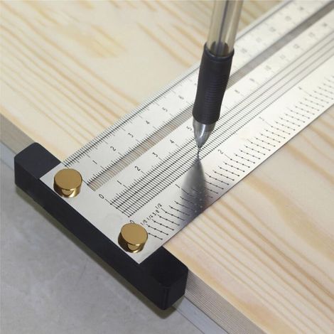 Präzisions-Markierungslineal T, dick und quadratisch, Edelstahl, metrische Ausführung, Lineallehre, Werkzeug für Schreiner, zum Markieren und Positionieren (12 Zoll) (1/4)