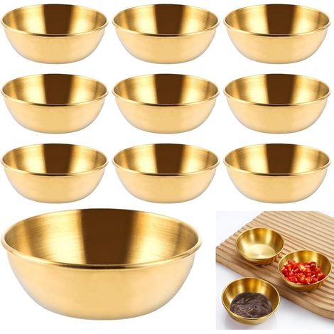 Schaaltje - Acier Inoxydable - Empilable - Pour Sauce Sushi Barbecue Tapas - 95 ml - Lot de 10 - Doré (1/5)