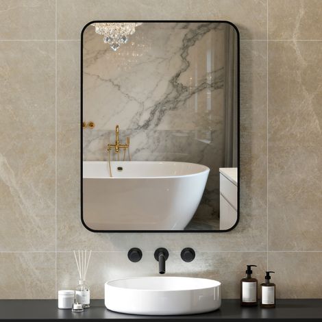 Miroir salle bain Noir cadre crochet métal 60x2,5x80 cm