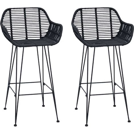 Chaise de bar 2 pcs  Tabouret de bar Noir 55 x 52 x 92 cm Rotin et métal